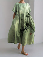Loose Round Neck Fashion Advanced Short Sleeve Printing Dress