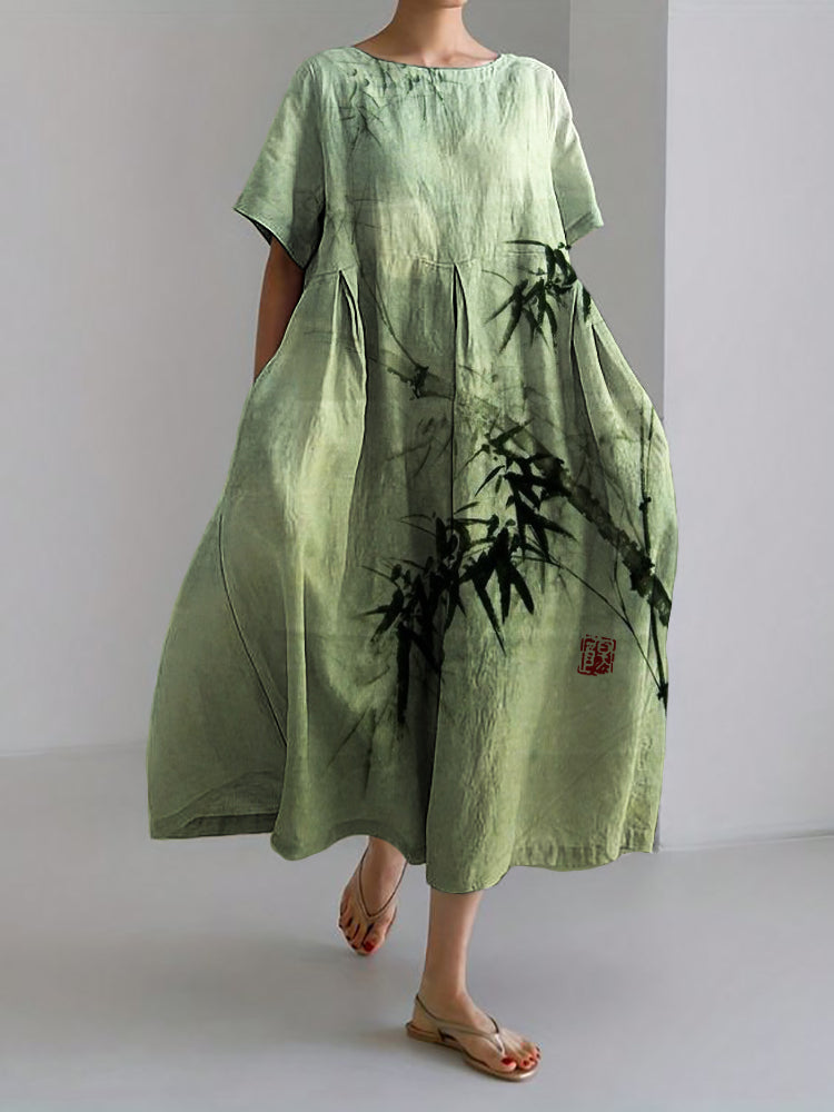 Loose Round Neck Fashion Advanced Short Sleeve Printing Dress