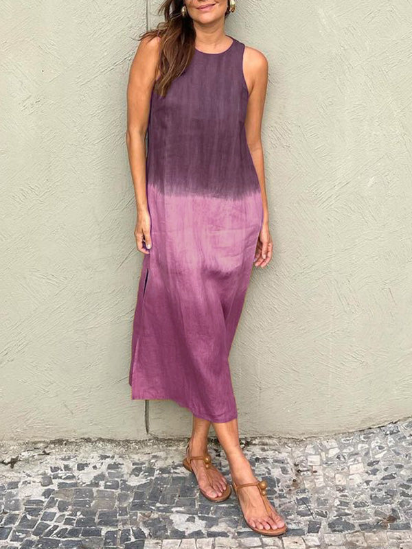 Summer Fashion Round Neck Sleeveless Color Matching Tencel Dress