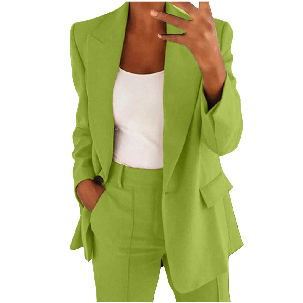 2pcs Casual Suit Lapel Button-down Blazer Jacket And Straight-leg Pants Office Commuting Business Trousers Set Clothing