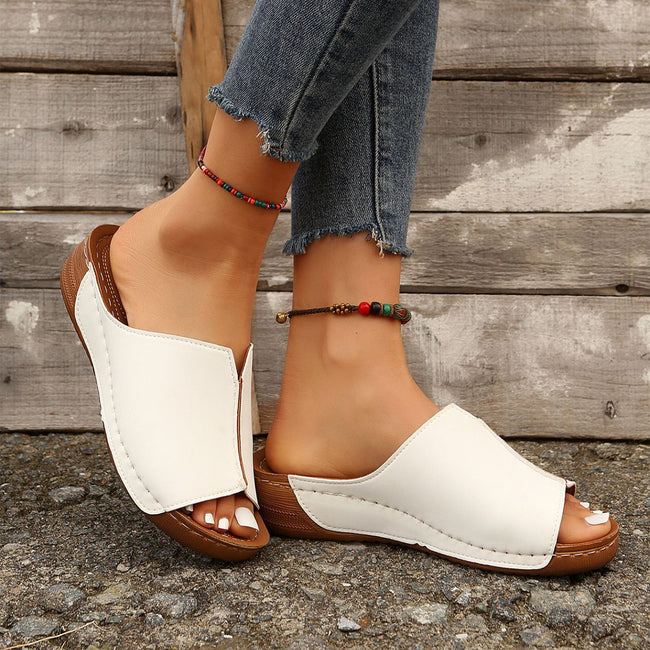 Fashion Solid Wedges Sandals Summer Casual Peep-toe Slippers Outdoor Thick Sole Heightening Slides Shoes Women Main Image
