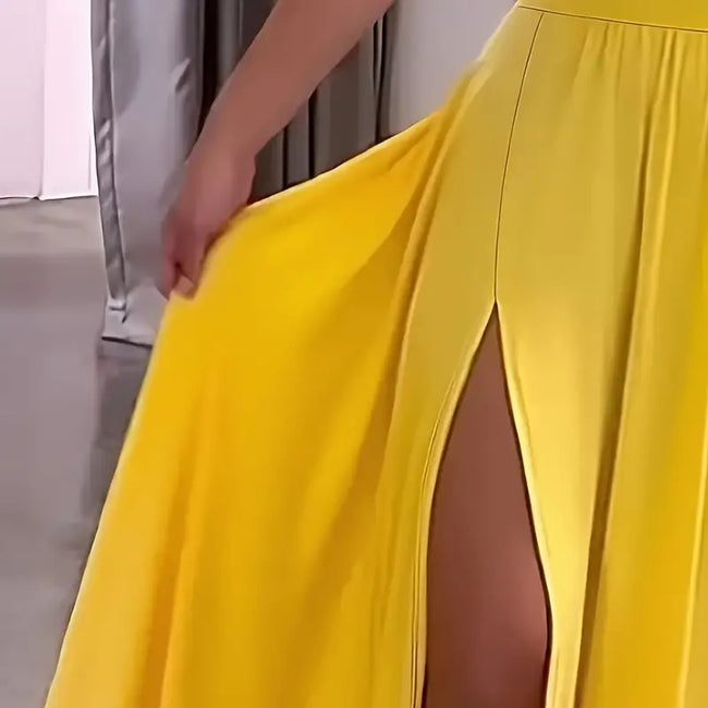 Women's Sexy Deep V Neck Maxi Dress Spaghetti Strap Sleeveless Backless High Slit Long Dress Main Image