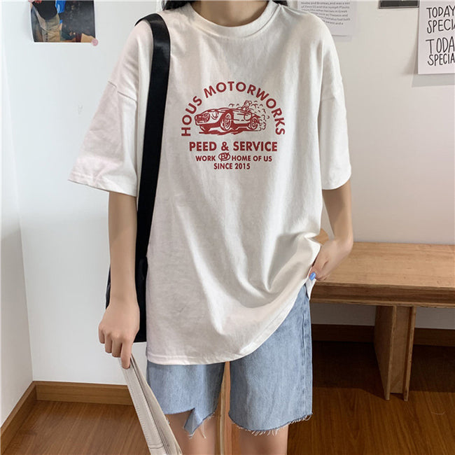 Women Short Sleeve T-shirts Print Casual Korean Style Fashion Harajuku Loose O-neck Student Streetwear All-match Simple Main Image