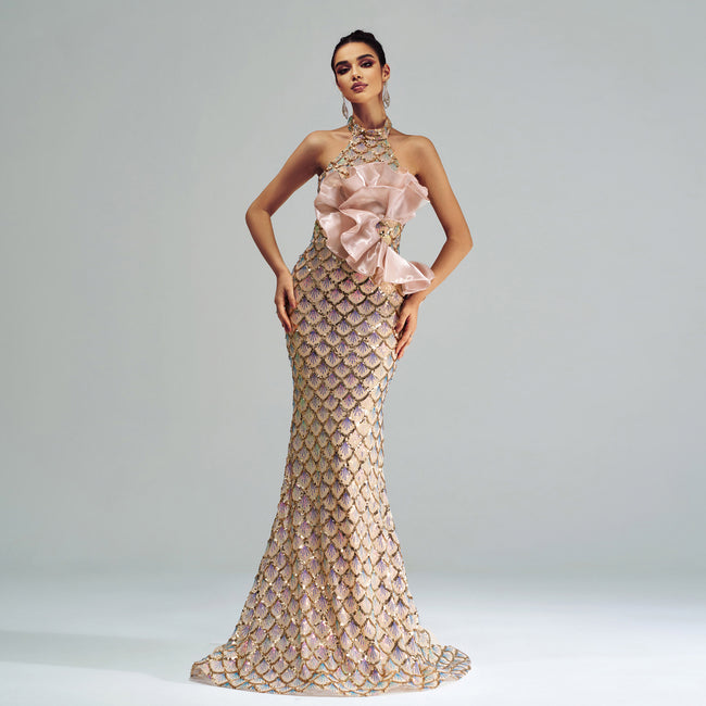Halter Sequined Mermaid Evening Dress Hover Image