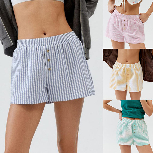 Striped Plaid Leisure Commute Shorts For Women Hover Image