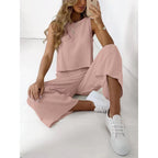 Cotton And Linen Suit Women's Sleeveless Shirt Cropped Wide-leg Pants Two Piece Set