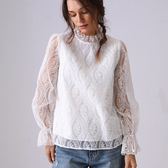Hollow Embroidered Hollowed Fashion Shirt For Women Hover Image
