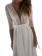 Latest Satin Long Sleeve Embroidered V-neck  Back Lace Bridal Wedding Dress