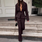 Autumn Workplace Brown Waist-cinching Suit And Trousers Set