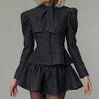 Bow Tie Long Sleeve Suit Top Skirt Two-piece Set
