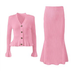 Ruffled V-neck Hip With A Set Of Suit