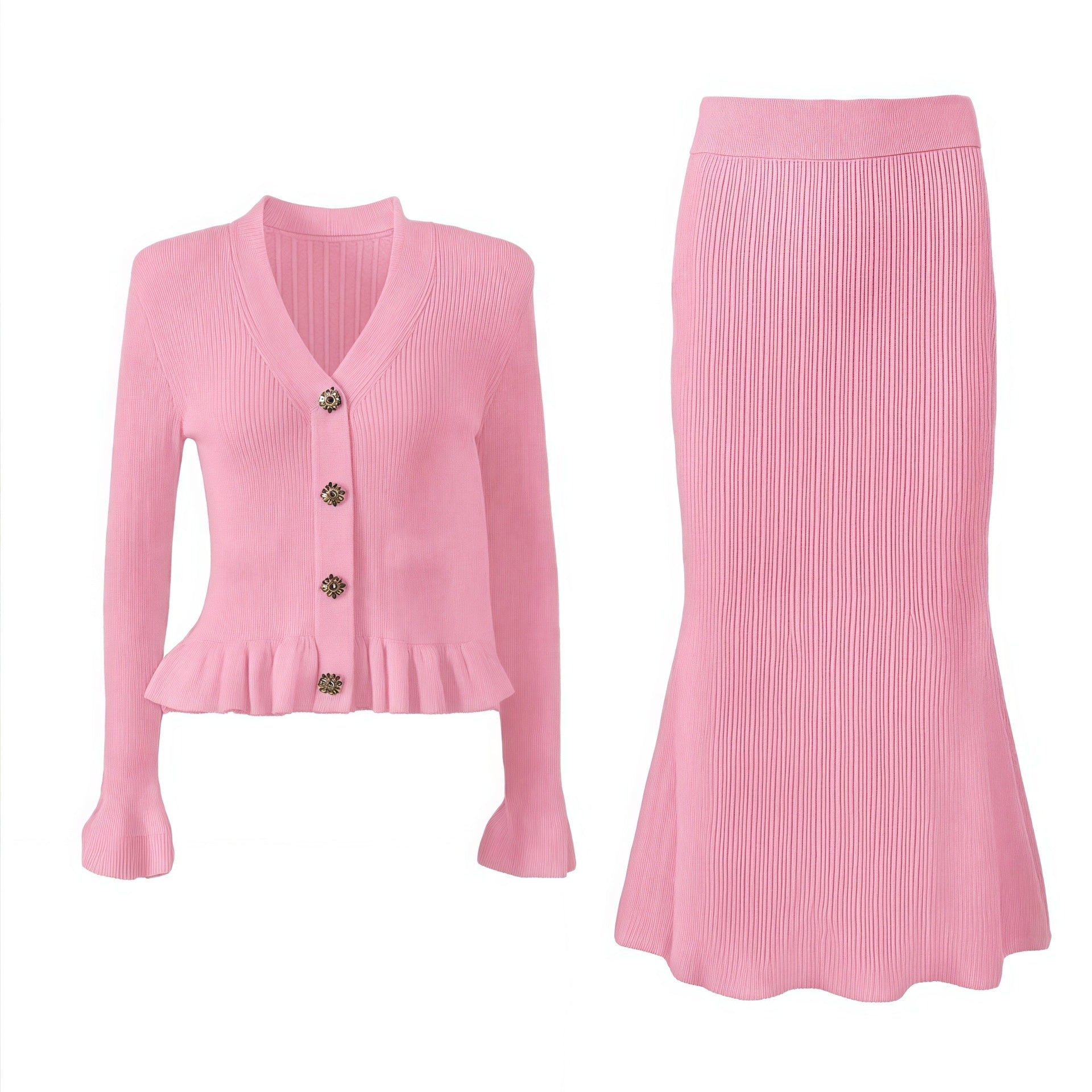 Ruffled V-neck Hip With A Set Of Suit