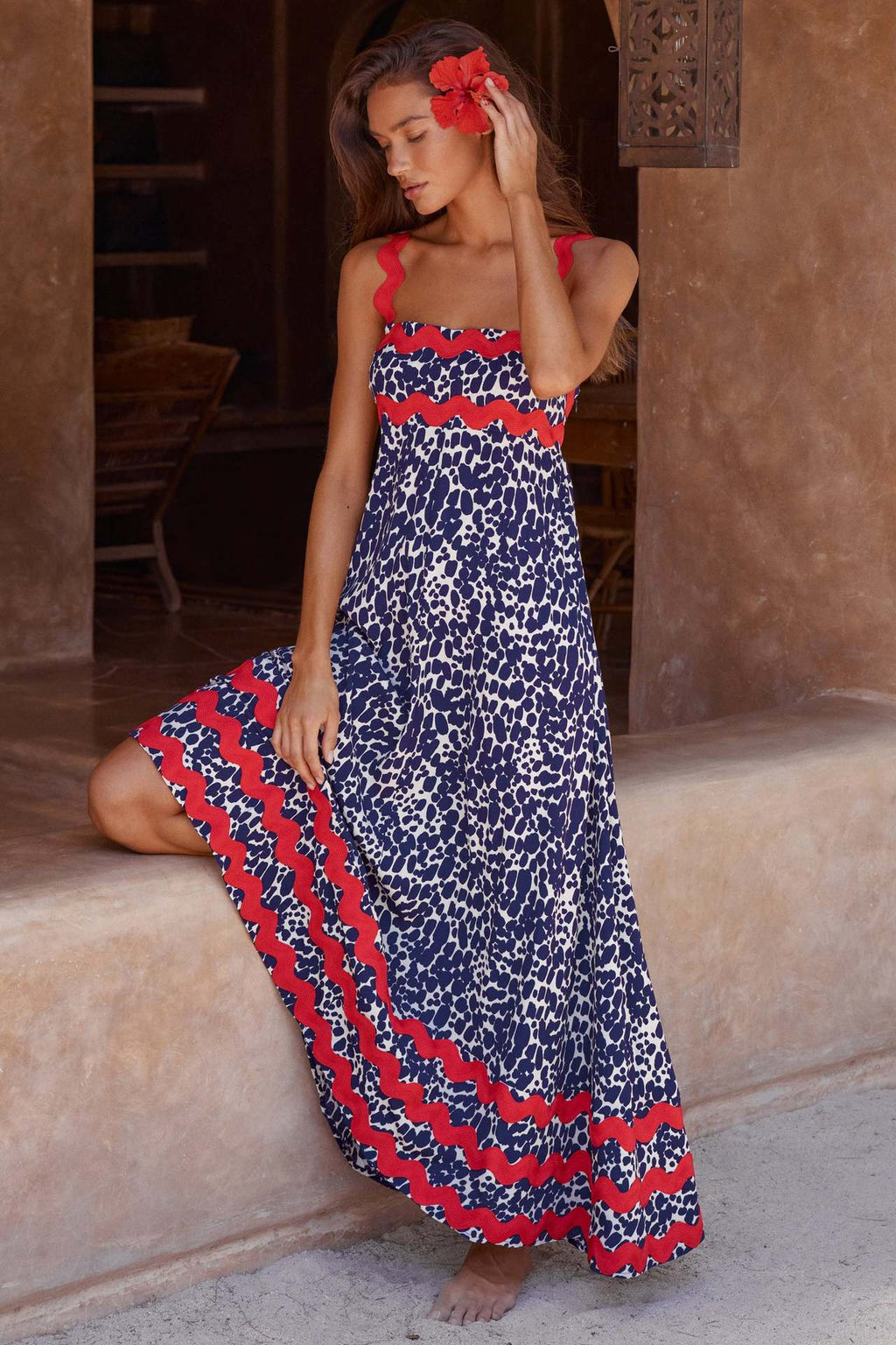 Women's SpringSummer New Suspender Printed Long Dress