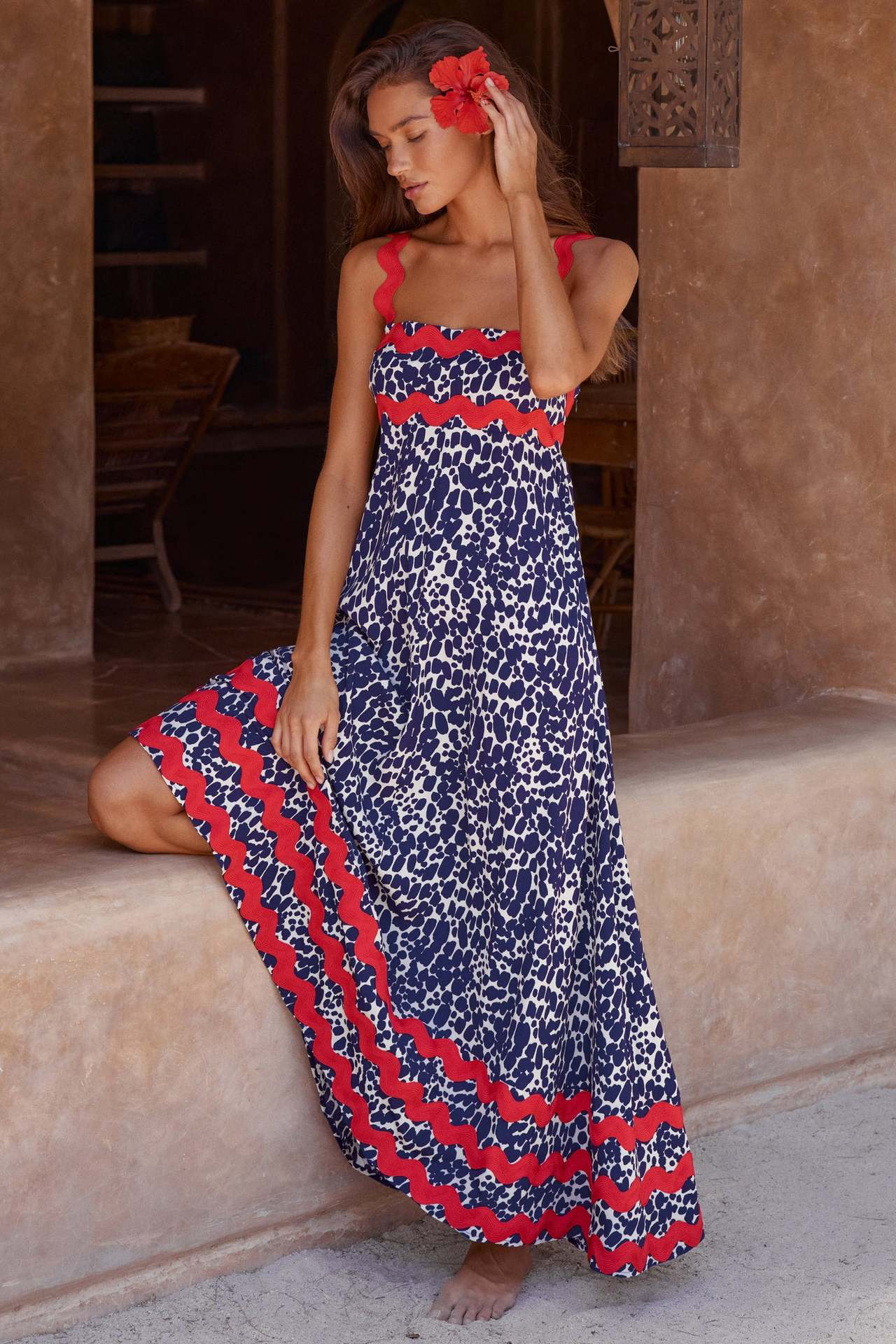 Women's SpringSummer New Suspender Printed Long Dress