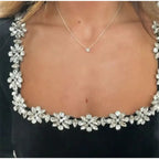 Christmas Elegant Square Neck Long-sleeved Dress With Flowers Rhinestone Design Fashion A-line Short Dresses Spring Clothing For Women