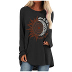 Loose round neck sun flower letter print long sleeve T-shirt