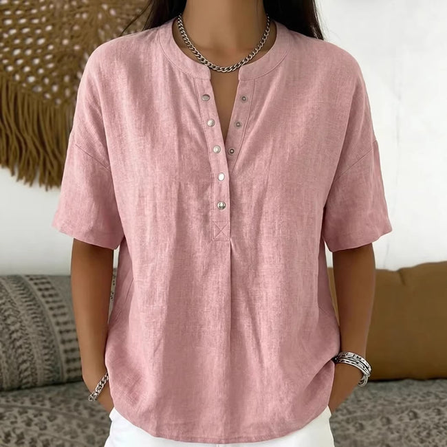 Solid Color Casual Pullover Short-Sleeve Shirt For Women Hover Image