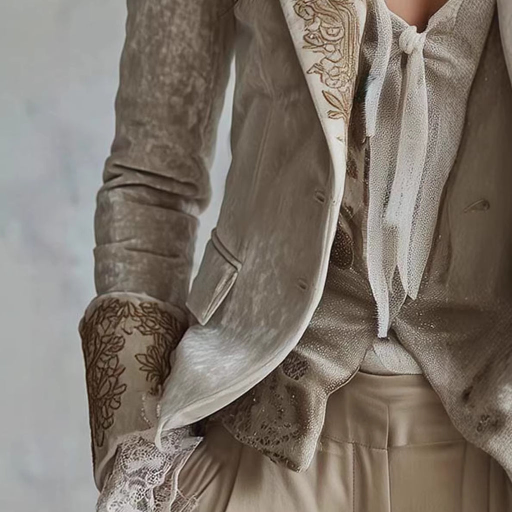 Womens Fashion Printed Lapel Flare-Sleeve Blazer