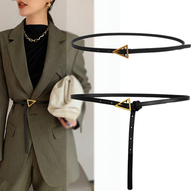 Ladies Triangle Fashion Decorative Thin Leather Belt Hover Image