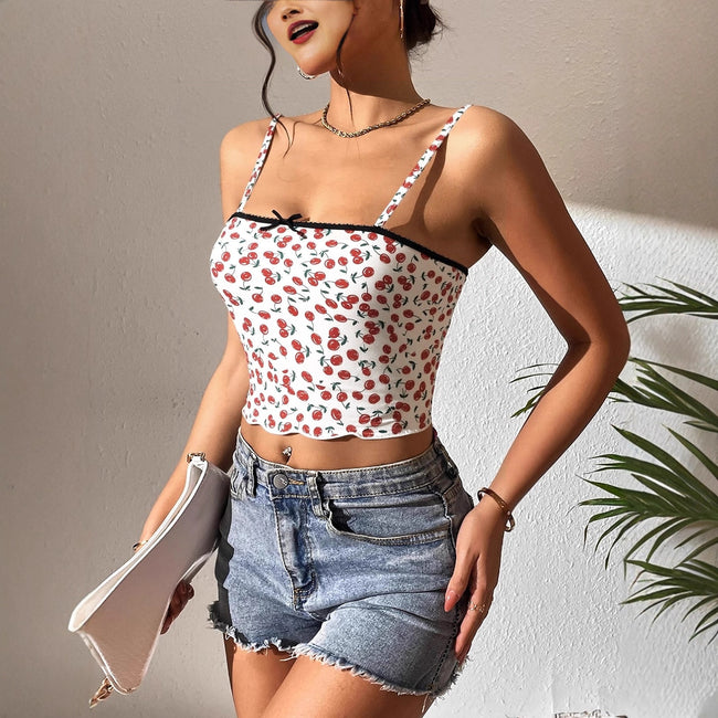Womens Slim-fit Lace-trimmed Printed Camisole Hover Image