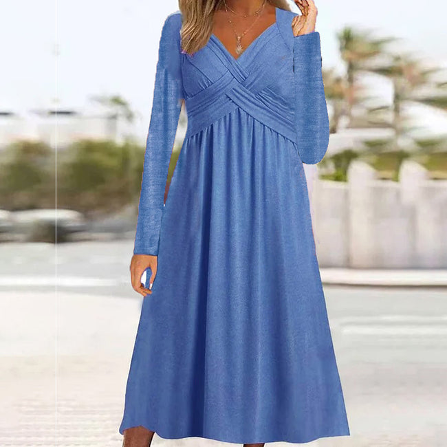 European And American Autumn And Winter New Long Sleeve Casual Loose Cross Dress Women Hover Image