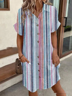 European And American Pocket Shirt Lapel Dress
