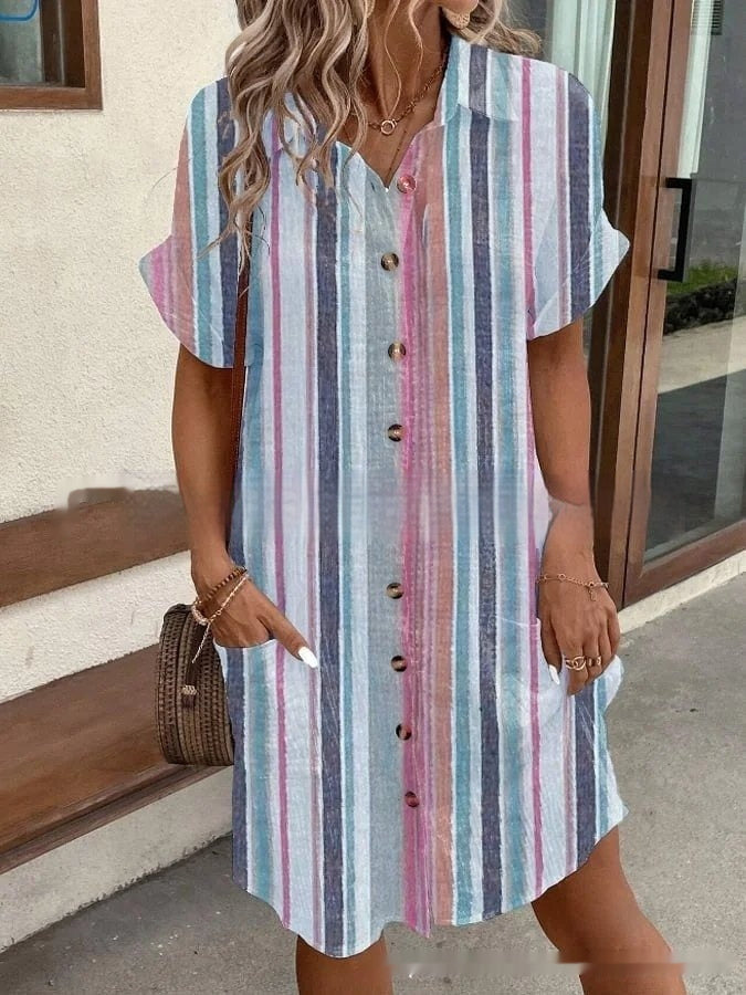 European And American Pocket Shirt Lapel Dress