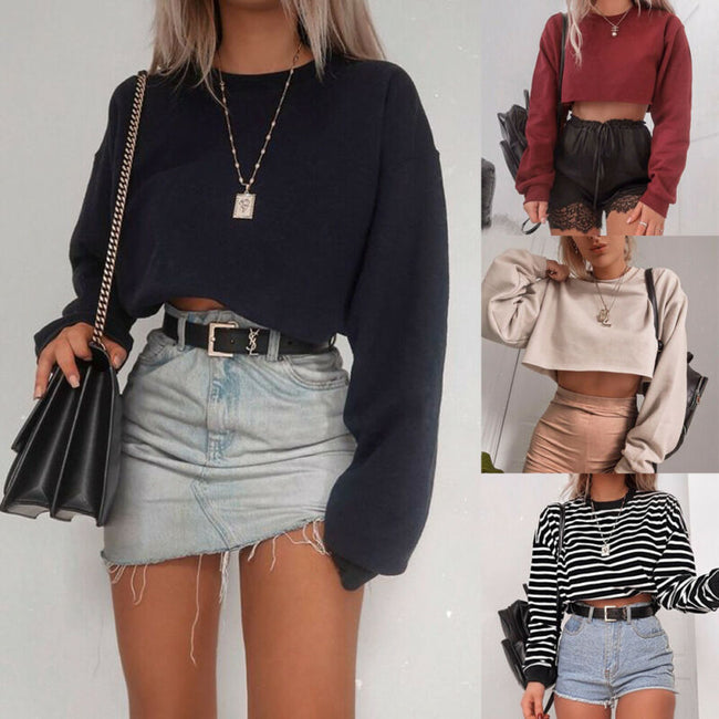 Women's Long Sleeve Crop Top T-Shirts Hover Image