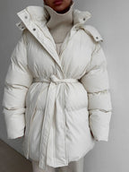 Casual Waist Tight Skinny Slimming Hooded Mid-length Bread Cotton-padded Jacket
