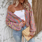Color Retro Cardigan All-match Sweater Women