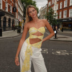 Resort-style Strapless Backless Hollow-out Printed Halterneck Vest For Women