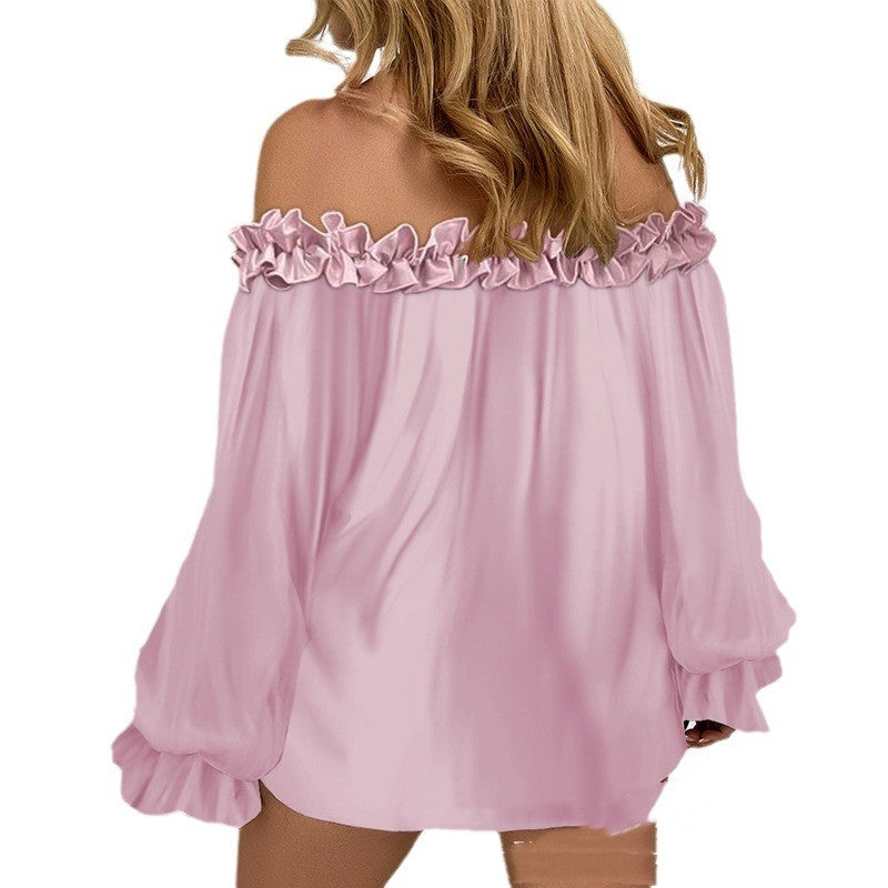 Casual Blouses Shoulder Off-Shoulder Long Sleeve Top Lotus Leaf Sleeve Shirt Loose Women's Clothing