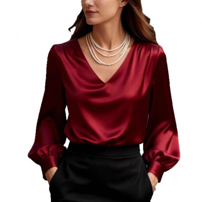Bubble Sleeve V-neck Long Sleeve Blouse For Women Main Image