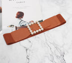 Pearl buckle black wide waist women