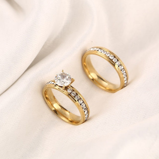 Gold Wedding Rings Stainless Steel Engagement Ring For Women Hover Image