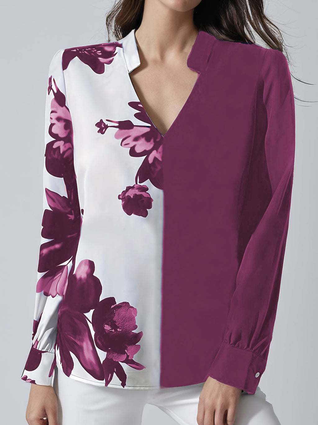 Printed Blouse V-neck Long Sleeve Women's Blouse