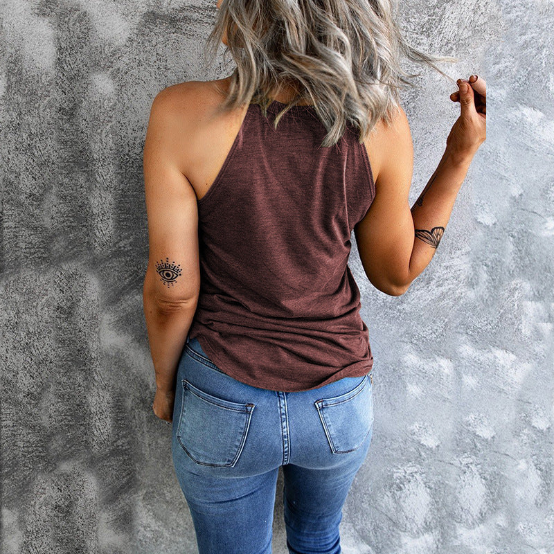 Summer New Solid Color Round Neck Sleeveless Vest For Women