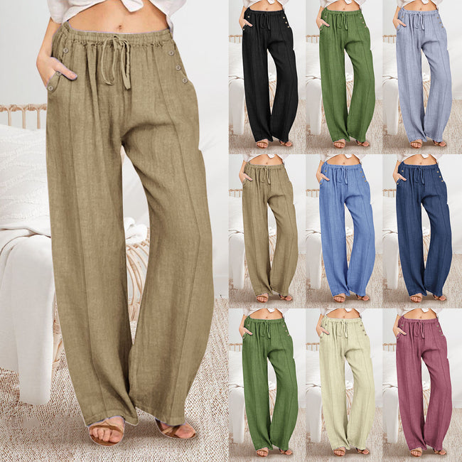 Loose Button Casual Wide-leg Trousers Women Hover Image