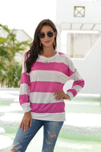 New Long Sleeved T Shirt For Women European And American Style Dusi Casual Horizontal Stripe Simple Round Neck T Shirt For Women Trendy