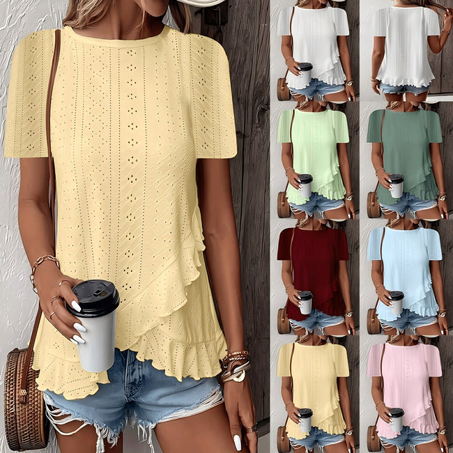 Women's Ruffle Hem Short Sleeve T-Shirt Casual Summer Crew Neck Blouses Top Hover Image