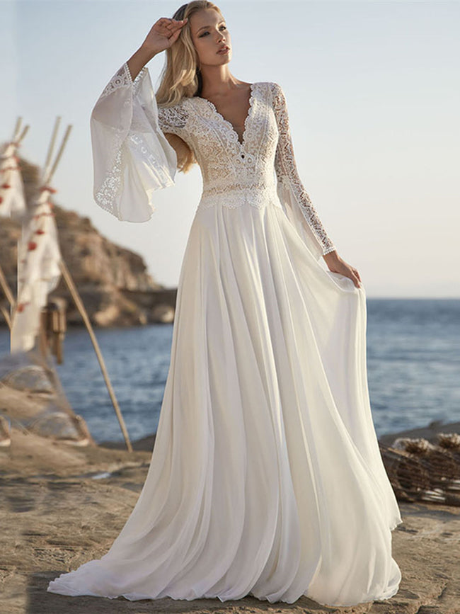 Women's Wedding Dress V-neck Beach Dress Country Style Main Image
