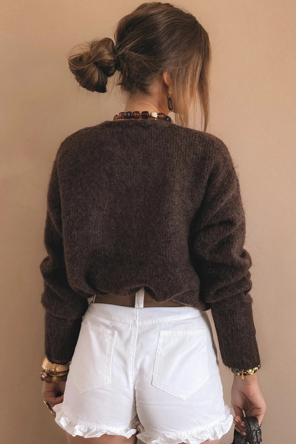 Loose Metal Buckle Sweater Cardigan Coat Women