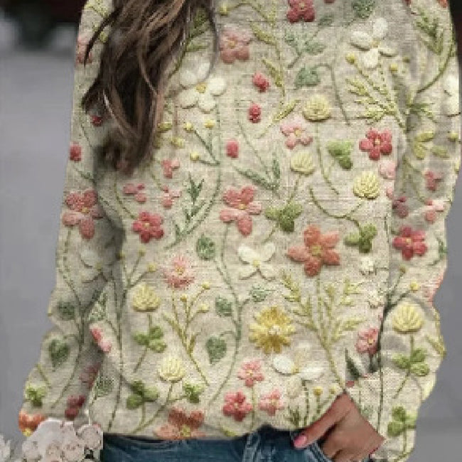 Printed Loose Round Neck Sweater For Women Hover Image
