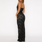 Lace Patchwork Long Dress Slim Strap Dress Women