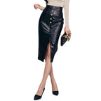 Womens Over-the-Knee PU Leather Skirt With A Slit