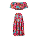 One-shoulder Suit Ethnic Print Elastic Skirt Two-piece Set