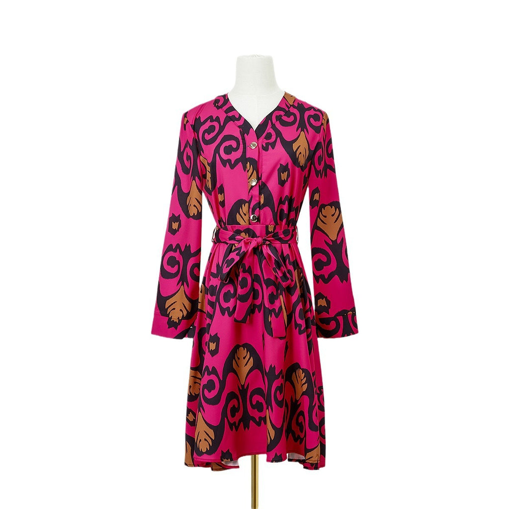 Summer Printing Long Sleeve Big Hem Dress