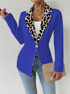 Womens Elegant Leopard-Print Long-Button Printed Blazer
