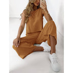 Cotton And Linen Suit Women's Sleeveless Shirt Cropped Wide-leg Pants Two Piece Set