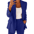 Ins Button Casual Suit Fashion Long-sleeved Lapel Blazer Jacket And Slim-fit Pocket Trousers For Women Clothing